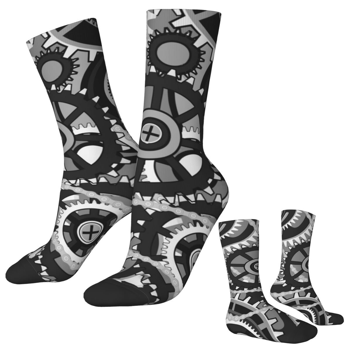 Running Gear Gifts For Men - Skarpety z nadrukiem: zębatki, vintage, koła,